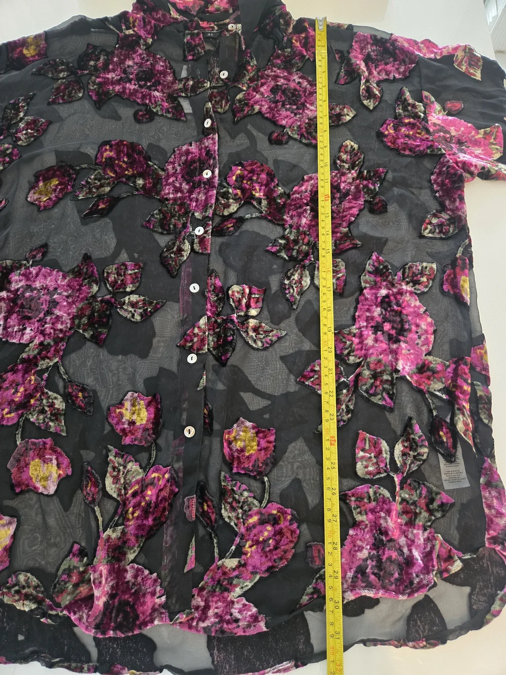 Nasty Gal Black Sheer Tunic with Magenta Floral Burnout Size 8 Oversize